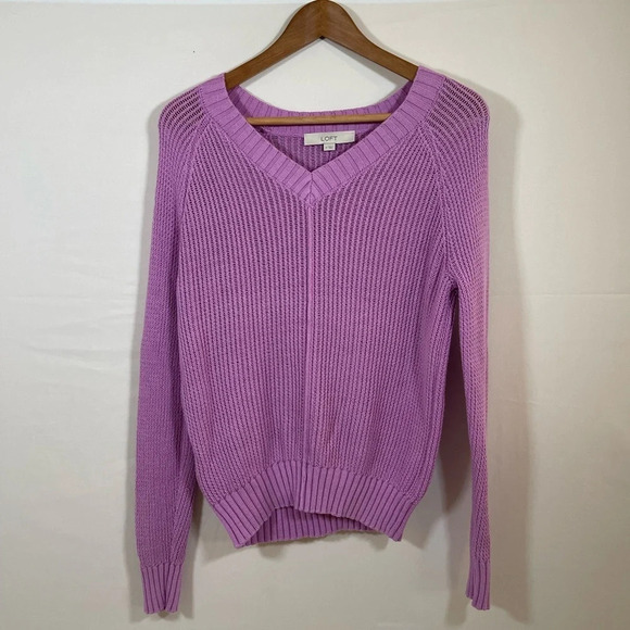 LOFT light purple open knit v-neck sweater Medium - Picture 1 of 5